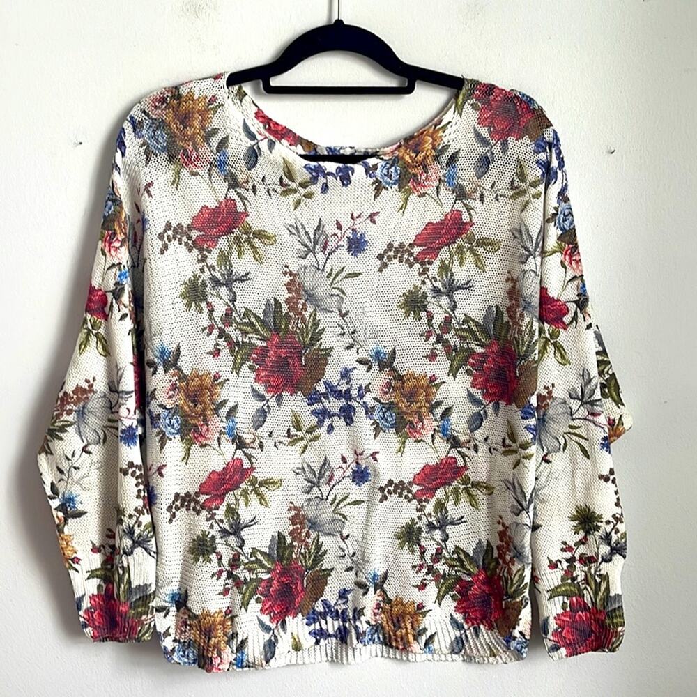 Anna Melani floral wide neck knit sweater sz S